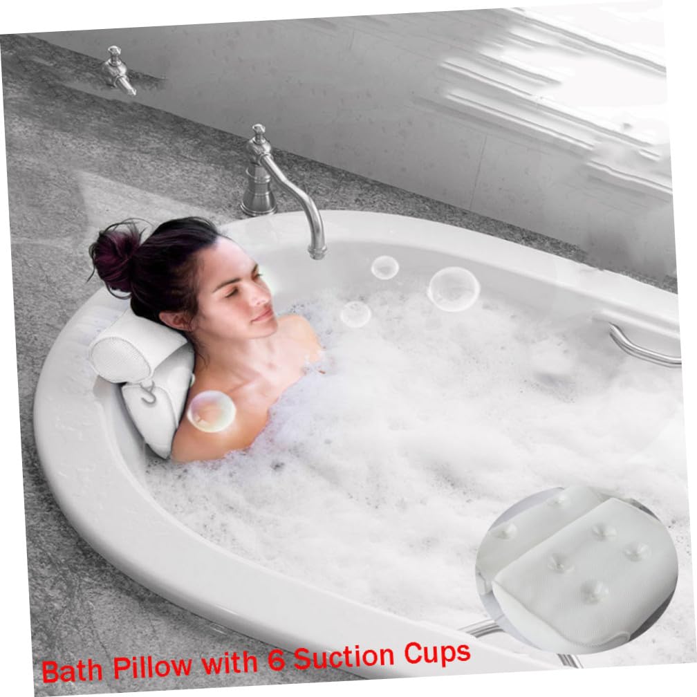 Cuscino da Bagno per Vasca Bianco in Rete 3d con 6 Ventose | Supporto per Collo e Schiena, Asciugatura Rapida e Anti-muffa, per Home Hot Tub