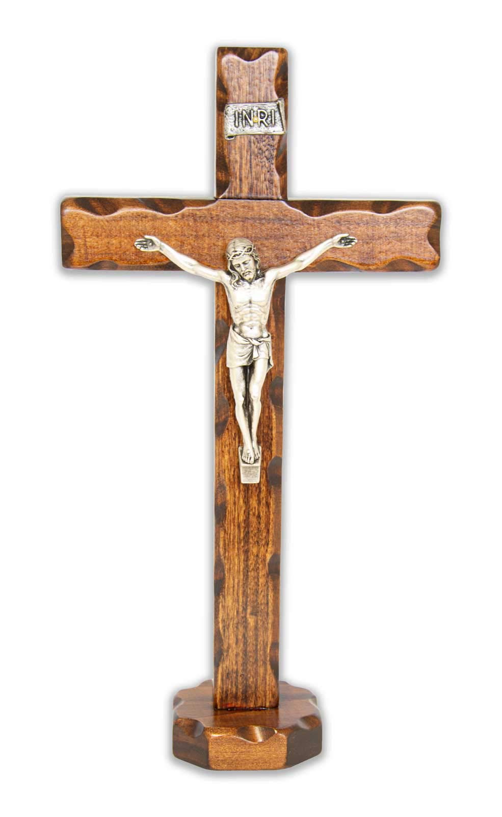 La Balestra - Crucifijo de madera, cristo chapado en plata 999, base de apoyo, fabricado en Umbria, Italia, medidas 18,7 x 9,50 x 3 cm