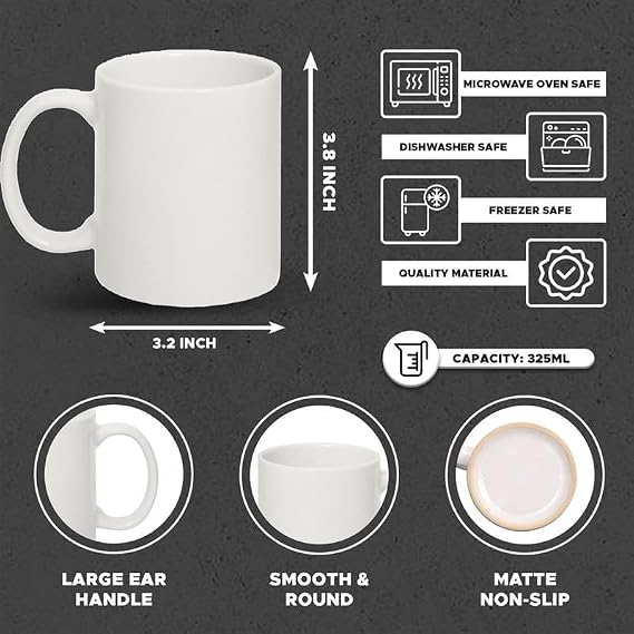 Sublimation Mugs with Boxes | Plain White Large Handle High Gloss Orca Coated, Ceramic Mug for Coffee & Tea | Ideal for Gifting & DIY Projects, Heat Press Printing Mugs 11oz (Pack of 6)