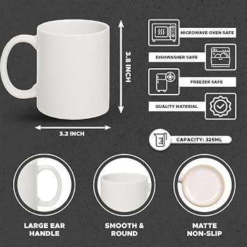 Sublimation Mugs with Boxes | Plain White Large Handle High Gloss Orca Coated, Ceramic Mug for Coffee & Tea | Ideal for Gifting & DIY Projects, Heat Press Printing Mugs 11oz (Pack of 6)