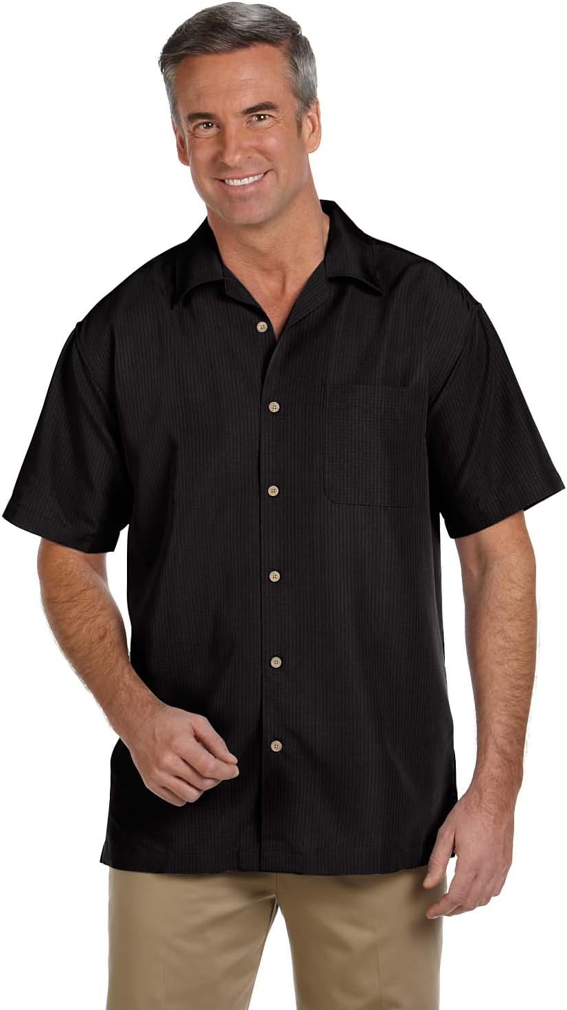 Harriton Men's Barbados Textured Camp Shirt - Black XX-LARGE