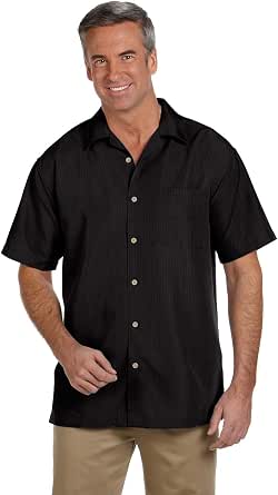 Harriton Men's Barbados Textured Camp Shirt - Short Sleeve, Wrinkle-Resistant, Black - View #6