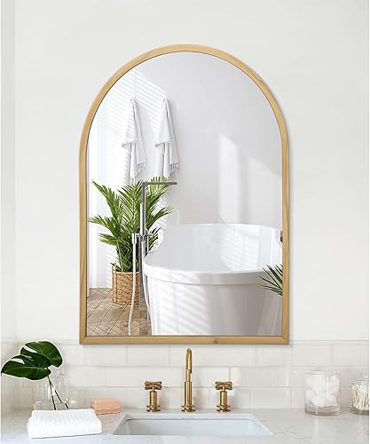 Miniatura 139 de Espejo de pared arqueado negro con marco de aleación de aluminio, espejo de baño de metal cepillado, espejo montado en la pared para sala de estar