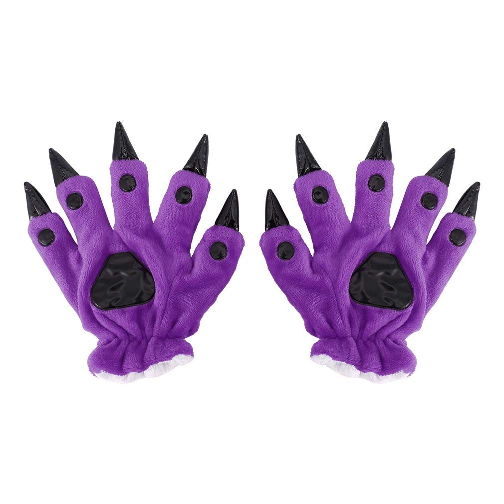 Colorful Color Halloween Theme Glove Paws Furry Realistic Sharp Claws Tiger Cat Fox Dinosaur Cosplay (Purple)