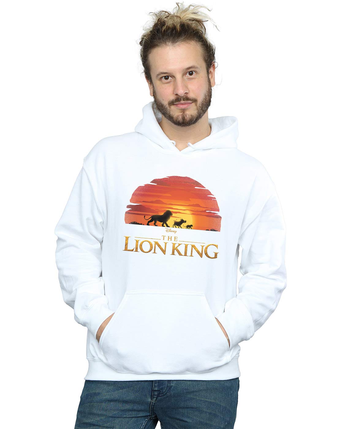 Absolute Cult Men's White Disney The Lion King Movie Sunset Logo Hoodie Large