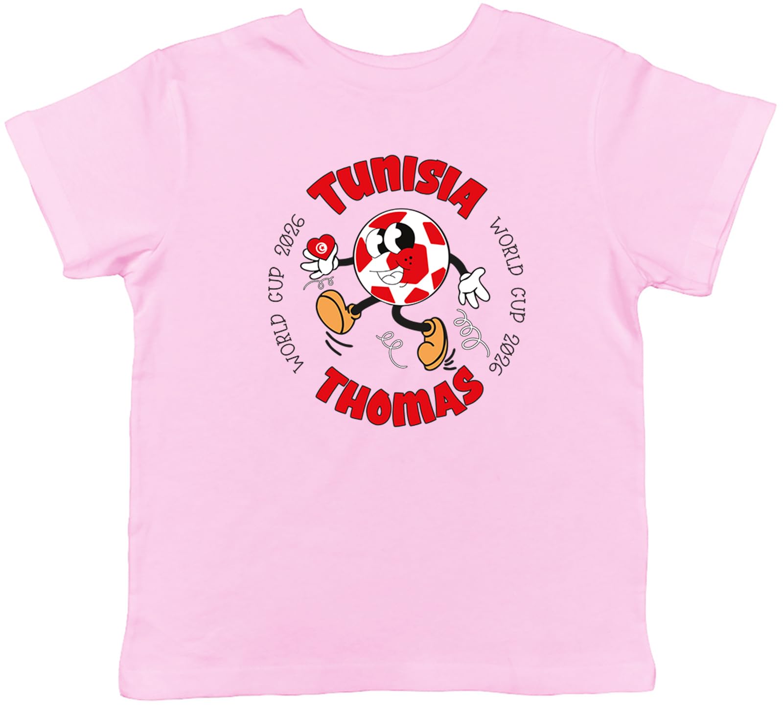 Shopagift Personalised Tunisia World Cup Heart Football Fan Kids T-Shirt Childrens Tee Boys Girls Light Pink โ image 1