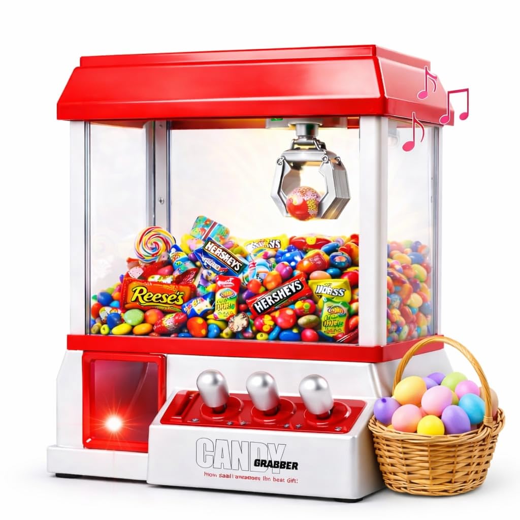 Japard Claw Machine for Kids, Mini Candy Vending Machine, Manual Arcade Game with Adjustable Sound, Candy Grabber Prize Dispenser, Gifts for Girls
