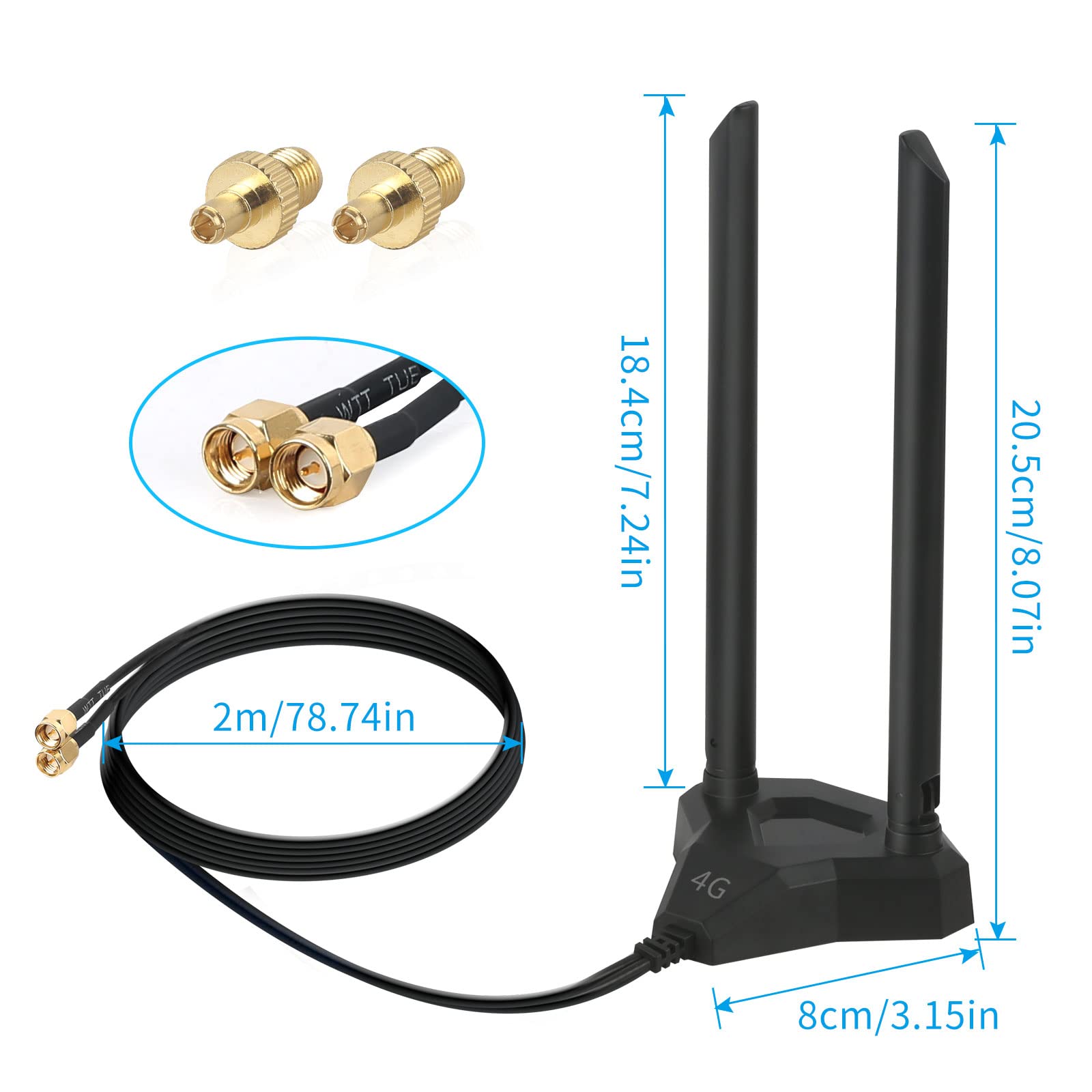 Antenne réseau 4G LTE 8dBi SMA/TS9 avec câble RG174 Base magnétique pour routeur Industriel Mobile sans Fil Netgear Huawei ZTE TP-Link Modem passerelle cellulaire