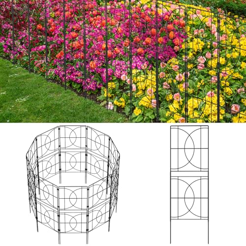 Skcoipsra Decorative Garden Fence 10 Pack, 37.5in(H) x 10.5ft(L) Animal Barrier Fence, Rustproof Metal Fencing for Yard, Dog Rabbits Wire Section Garden Edging Border for Yard Patio, Squared