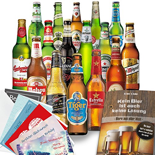 BIERE DER WELT Geschenkbox – 16 internationale Biersorten – Bier Tasting Set für Männer, Geschenkidee zum Geburtstag, Vatertag & Weihnachten inkl. Geschenkkarten