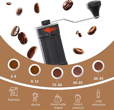 Manual Coffee Grinder 30g Capacity, Coffee Bean Hand Grinder with 40 Adjustable Settings for French Press, Drip, Espresso, Moka pots