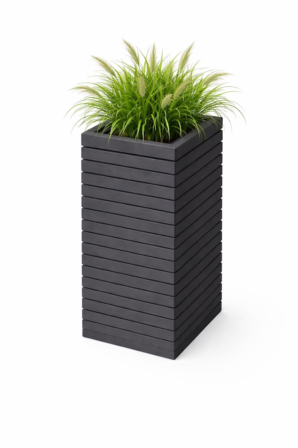 Blumenkasten aus Holz, imprägniert & wetterfest – mit herausnehmbarem Kunststoffeinsatz – Hochbeet & Pflanzkübel für Balkon, Garten & Terrasse (anthrazit, 36,5 cm x 36,5 x 80 cm)