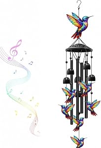 Vintage Colorful Hummingbird Wind Chime - Wind Chimes for Outside with Metal Tubes and Bells Mom Grandma Women Birthday Memorial Friendship Gift for Home，Multi