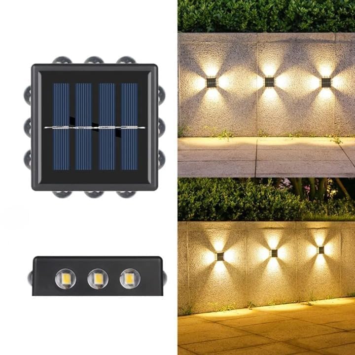 EZECART Solar 4-Way LED Wall Light,Solar Up & Down Outdoor Wall Light (4-Sided) Solar 4-Side Decorative Wall Lamp,Solar Outdoor Cube Wall Light (Up/Down/Side Emitting) (6)