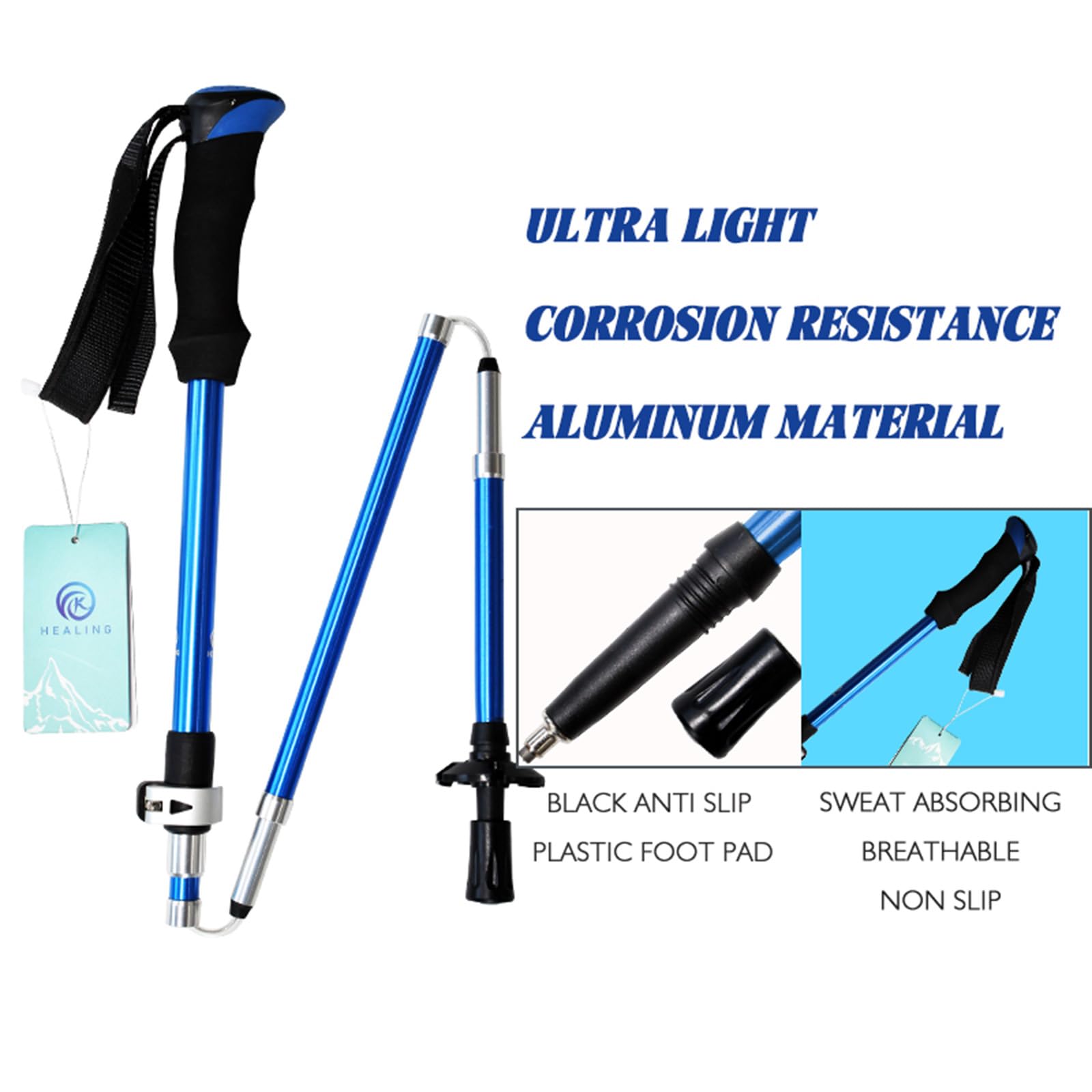 O kijki trekkingowe (2 ps), teleskopowe składane, kijki trekkingowe ze stopu aluminium, lekkie i trwałe, odpowiednie do wędrówek, wspinaczki (110-135 cm)