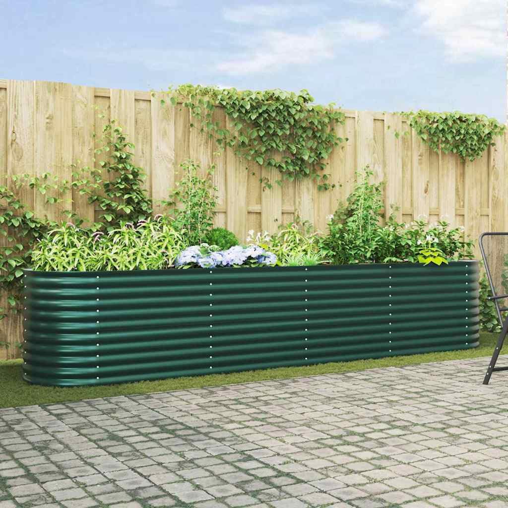 Bancal alto verde 400 x 80 x 81 cm Jardín alto de acero – Moderno bancal para jardín y terraza – Jardinera estable para verduras, hierbas y flores – Resistente a la intemperie