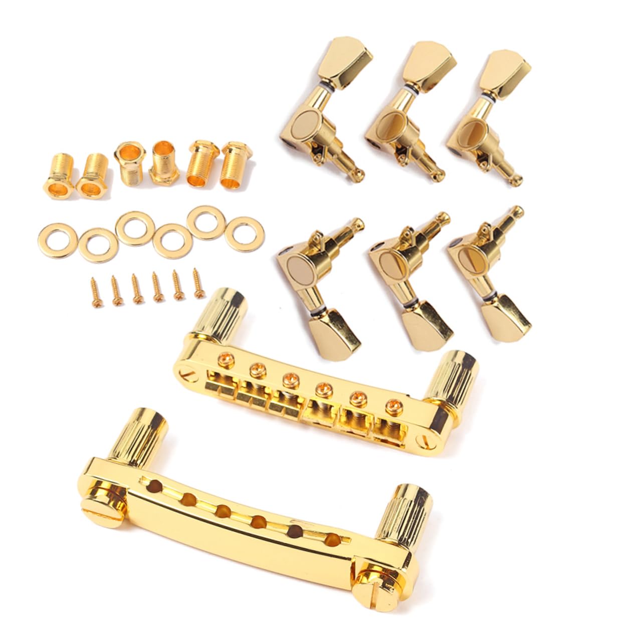 Goldene Gitarren Mechaniken 1g24, 3 Links 3 Rechts, Vintage | Metallausführung, Satz mit 6 Stimmwirbeln, Passend für E-gitarre und Ukulele