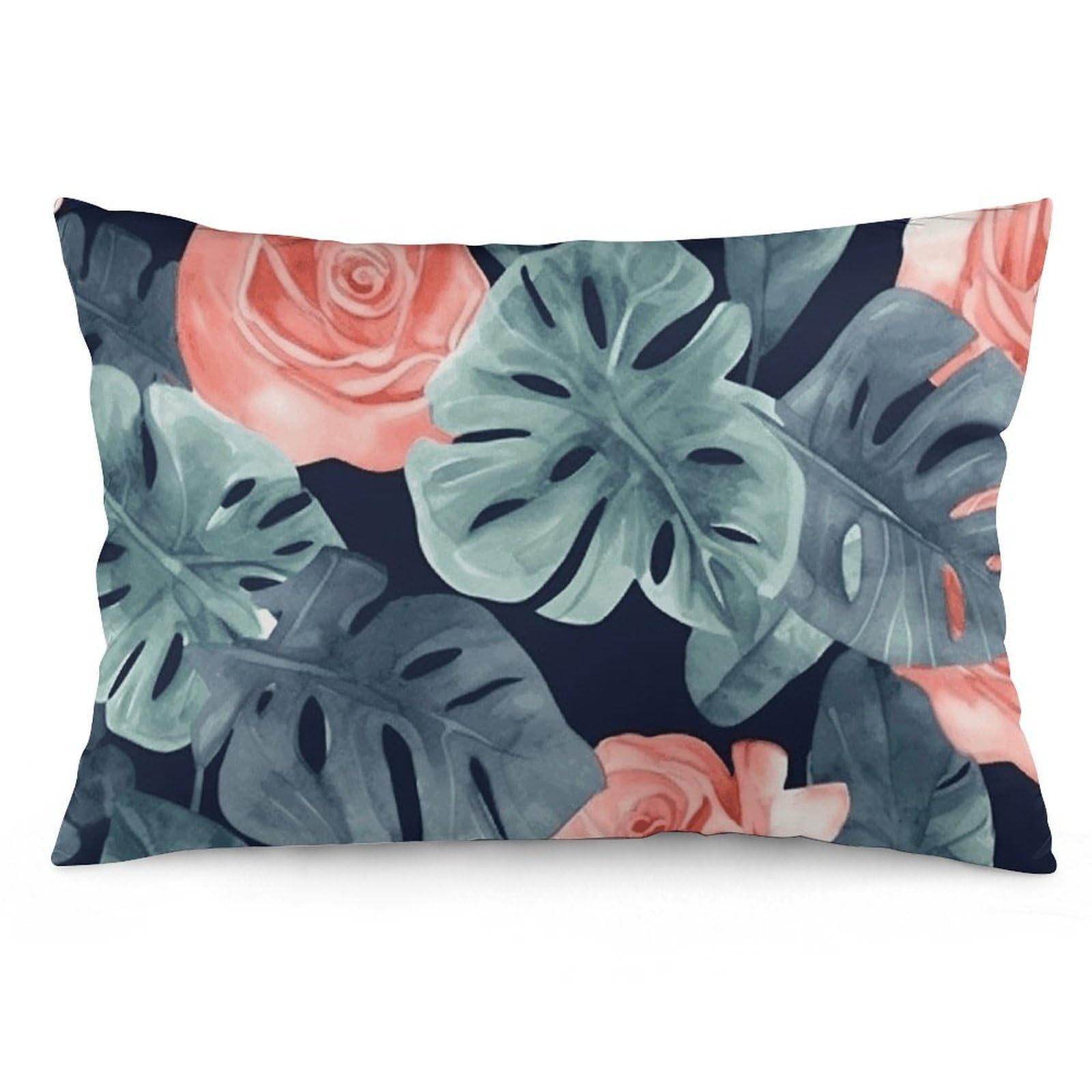 2 Pack Pillow Cases for Hair and Skin, Soft Breathable Pillow Case Covers with Hidden Zipper, Watercolor Monstera Pattern Pillowcase 12 "x20 Pillow Covers for Sleeping Gift