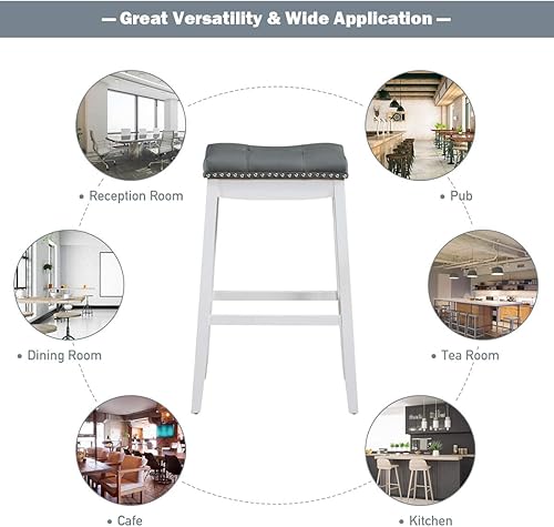 Miniatura 39 de COSTWAY Juego de 2 taburetes de bar, taburete de mostrador sin respaldo de 29 pulgadas de altura con reposapiés, cojín de asiento suave, patas de
