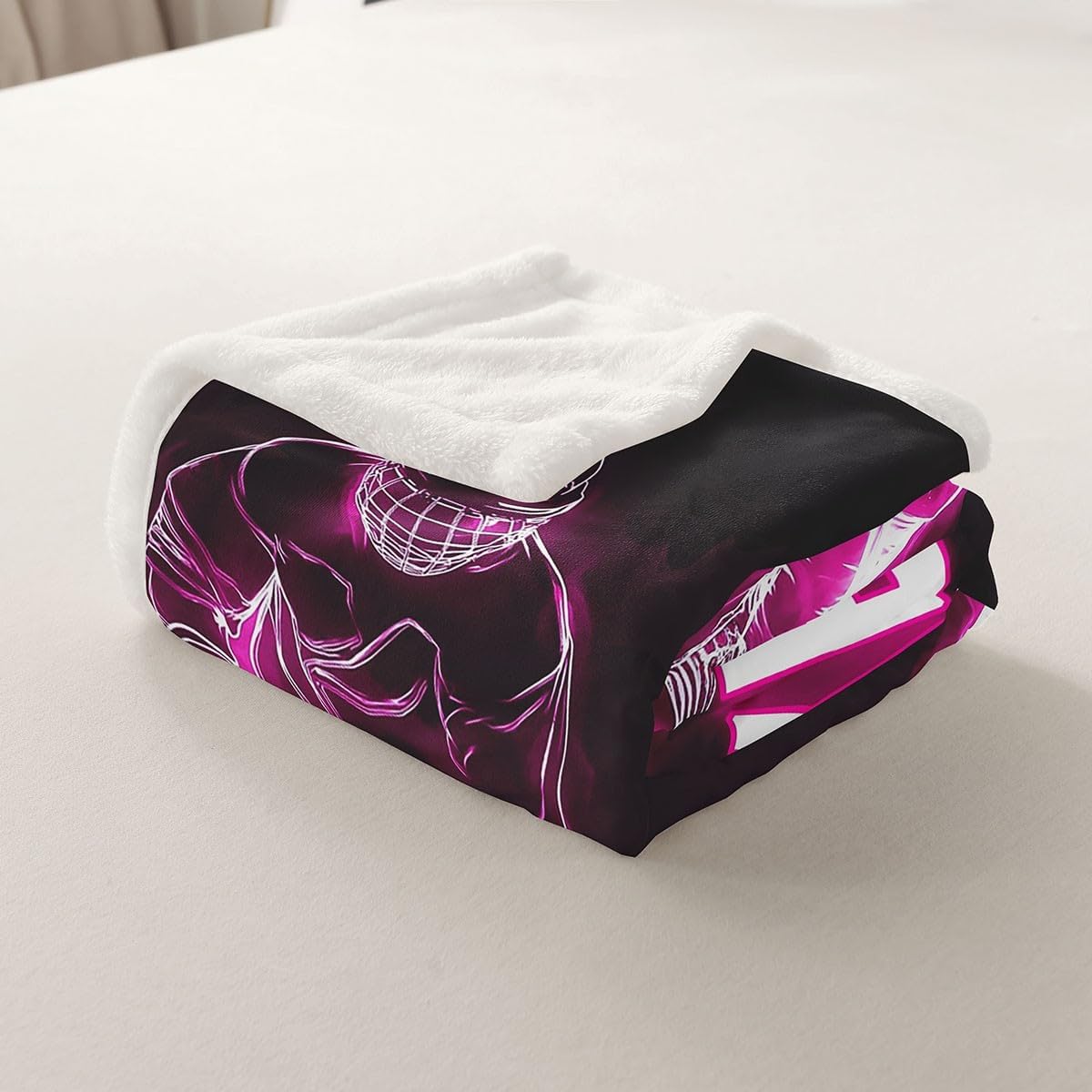 Erosebridal Ice Hockey Blanket Throw for Girls Women Kids,Hockey Player Blankets and Throws 50"x60",Winter Sports Themed Fleece Blanket for Sofa Bed Couch Bedroom Decor,Neon Pink