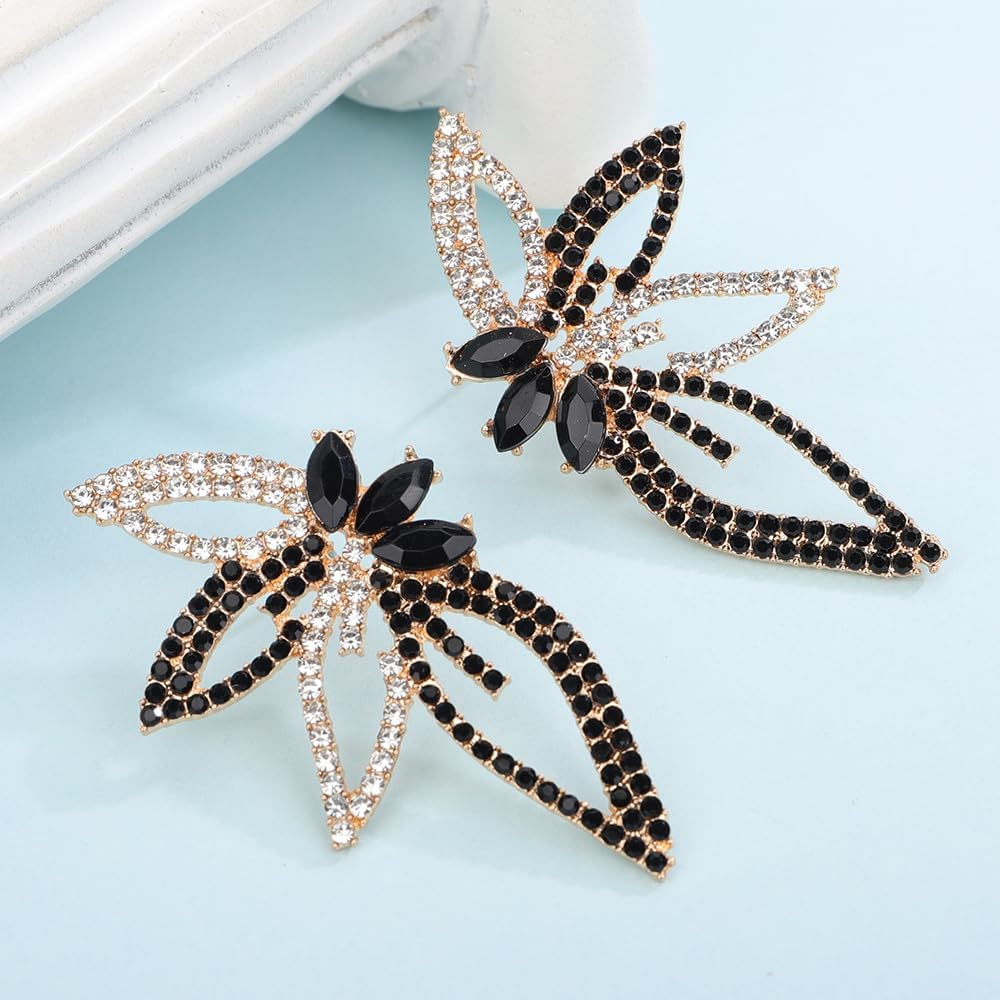 Boho Fashion Women Gold Black Rhinestone Butterfly Earrings Statement Drop Sparkly Vintage Earrings Simple Black Dangle Earrings Bridal Wedding Party Prom Sexy Earrings for Women - Image 5