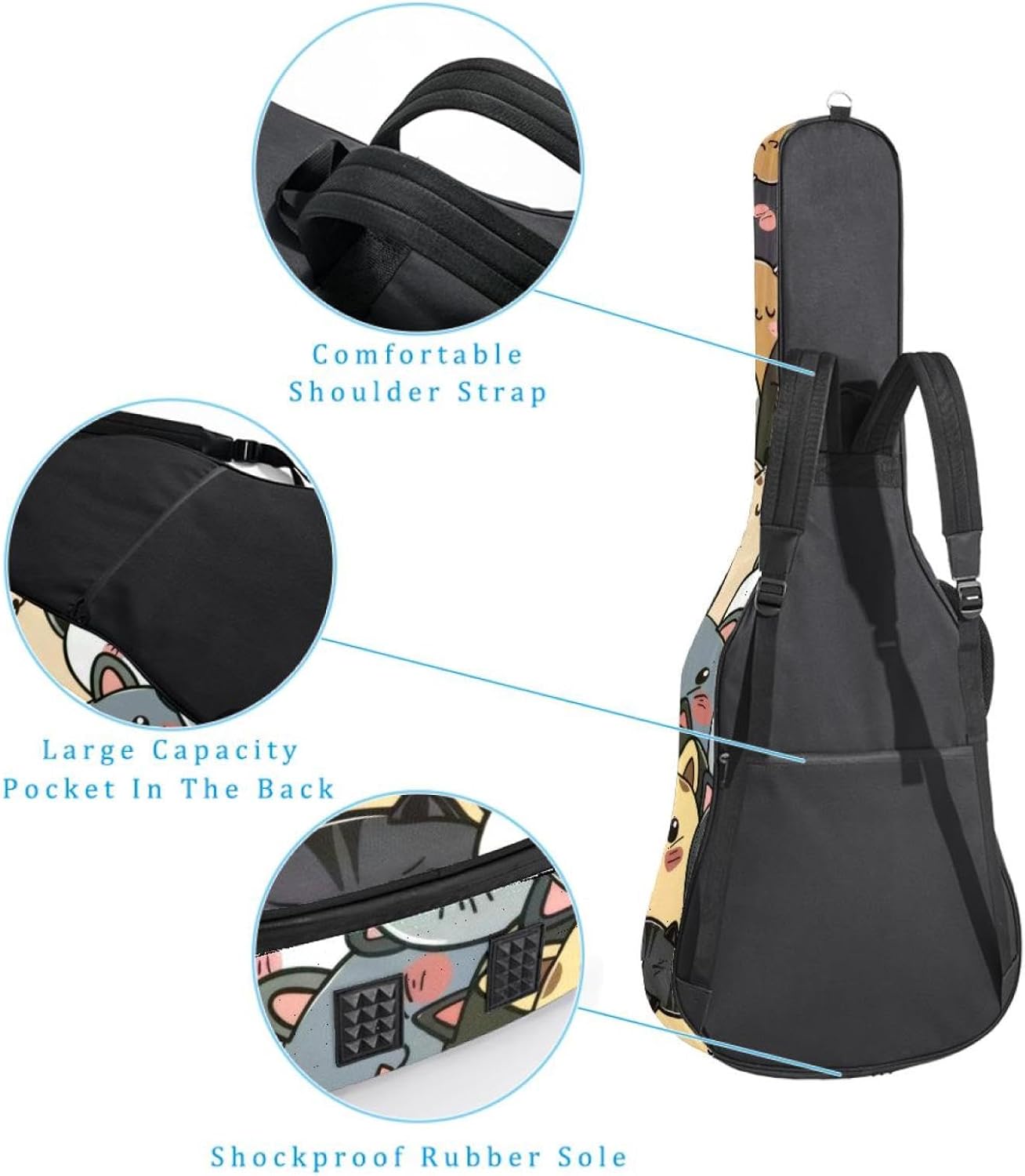 Acoustic Guitar Bag, 40 41 42 Inch Guitar Case Cover Soft Guitar Gig Bag for Acoustic Electric Bass Classical Guitar, Kawaii Cute Cats Cartoon Animals