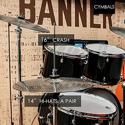 Low Volume Cymbal Pack, Quiet Cymbal Set 14''/16''/18''/20'' (5 Pcs, Silver) | Free Cymbal Bag Included #TOP6