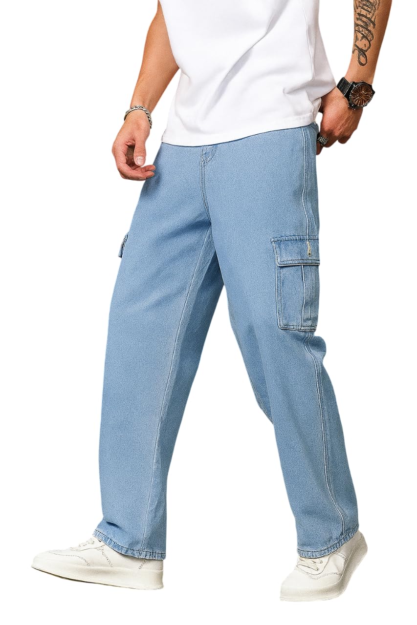 kargeens Men's Baggy Loose Fit Cargo Jeans Pant Denim-picture-50
