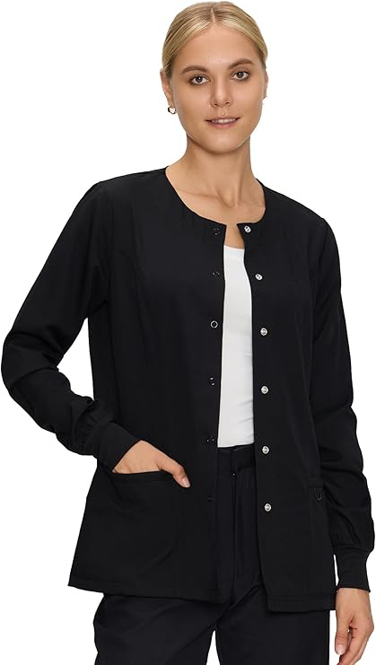 Scrub Jackets for Woman, Snap Front Nurse Jacket with 3 Pockets, Easy Care Soft Fabric