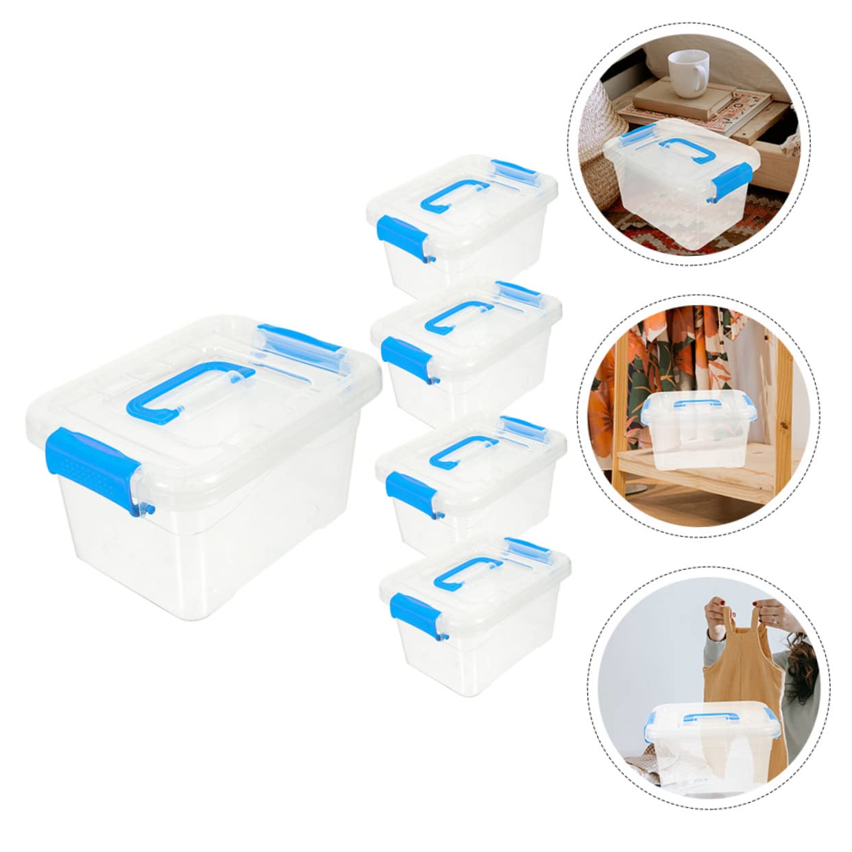 Cabilock 5pezzi Scatola Portaoggetti in Plastica con Manico Impilabile Organizzatore da Scrivania per Riporre Cosmetici e Articoli Vari con Coperchio