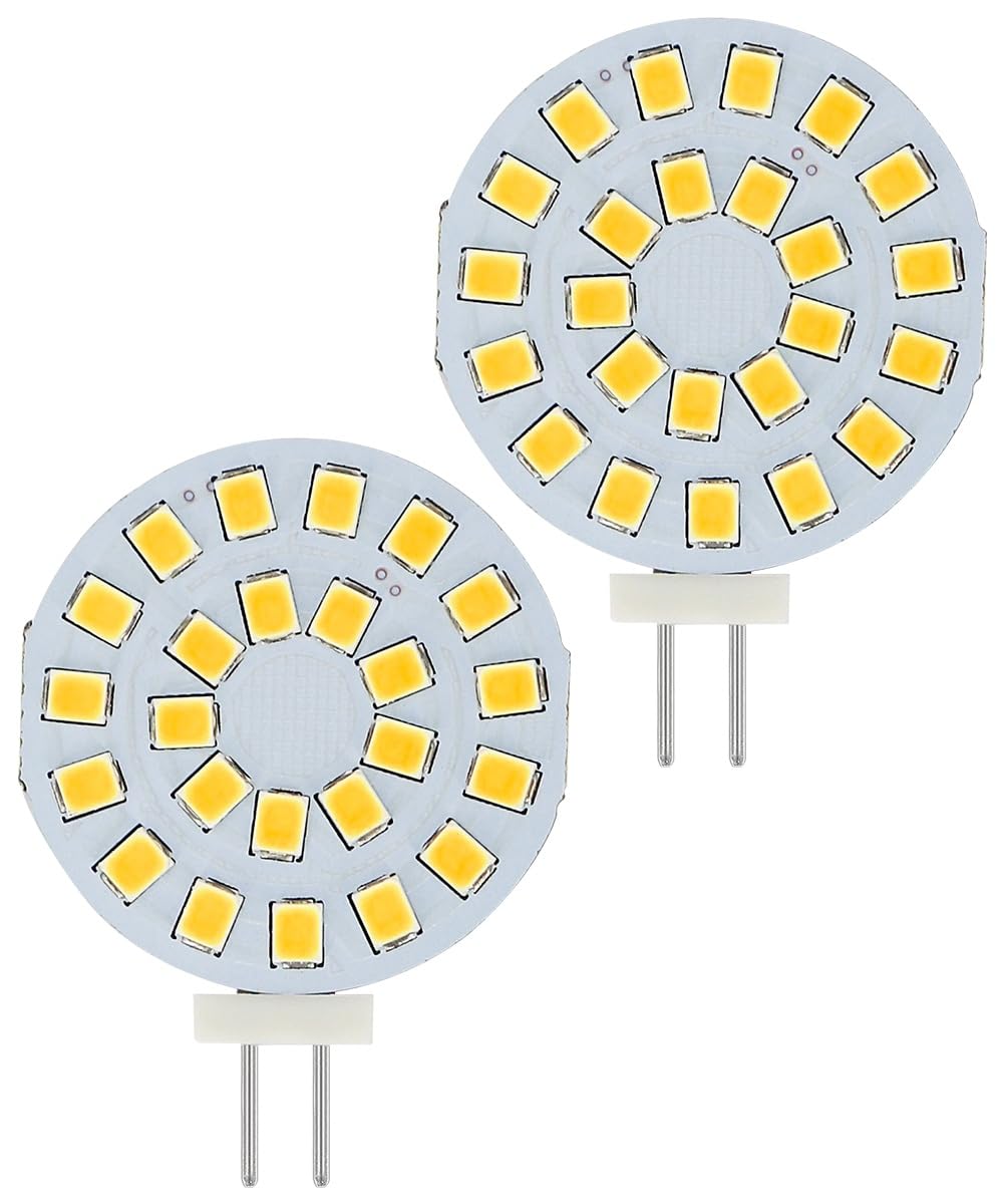 enwant G4 LED Disk Light 2 Watts AC/DC12V-24V Bi-Pin Flat G4 Halogen Replacement Bulbs 10-20 Watts Equivalent Bulb for Puck Lights in RV Trailers Campers, 2 Pack(2700K Warm White)