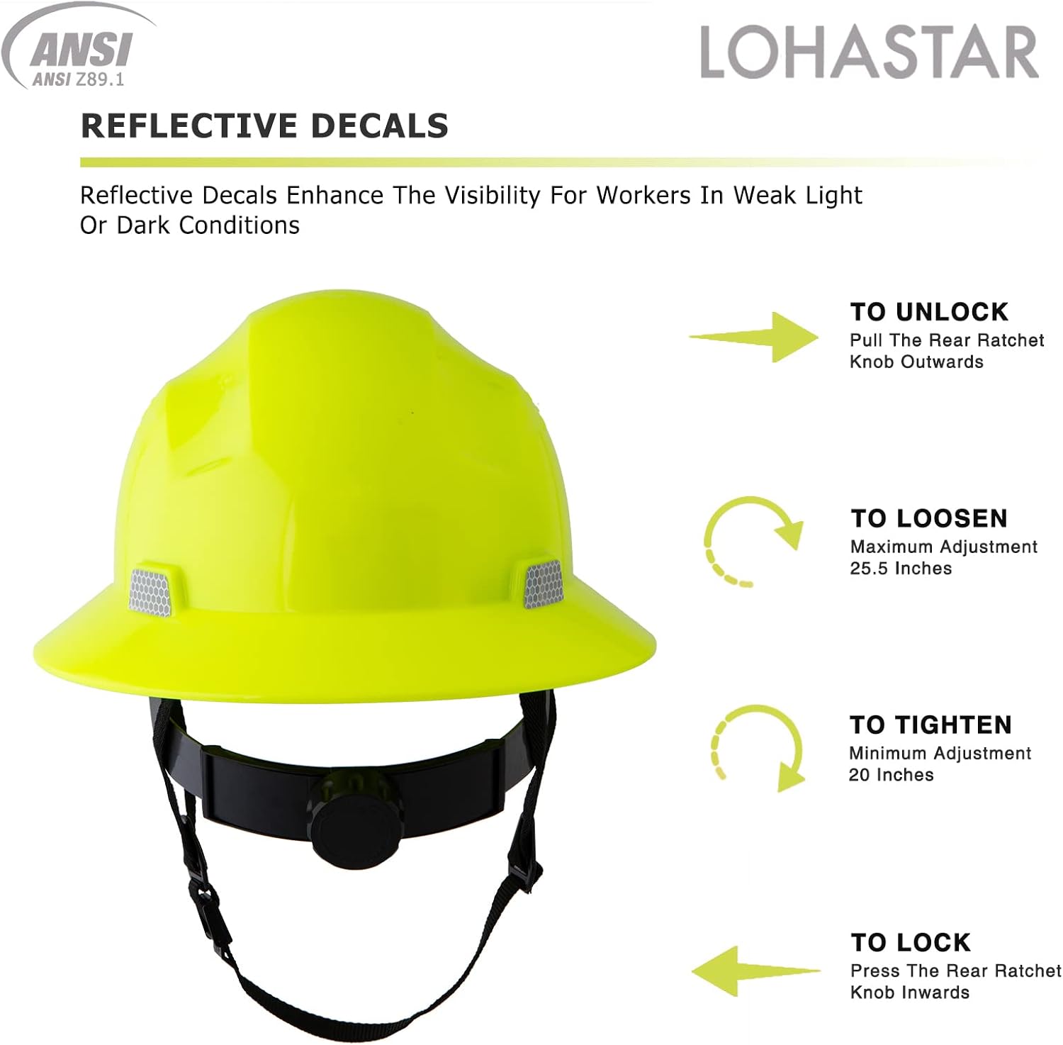 Hard Hats Full Brim Hard Hat LOHASTAR OSHA ANSI Approved Construction Work Safety Helmet Cascos De Construccion Hardhat for Men 4 pt