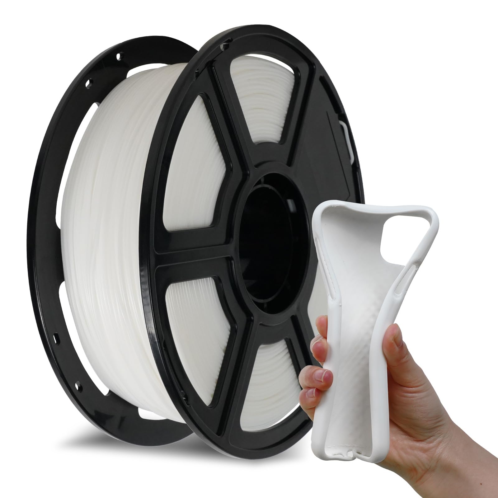 Flashforge Filamento flessibile per stampante 3D in PLA con stampa 3D, 1 kg, precisione dimensionale della bobina +/- 0,02 mm, rispetto all'ambiente, nessun fumo e nessun odore (bianco, PLA flessibile