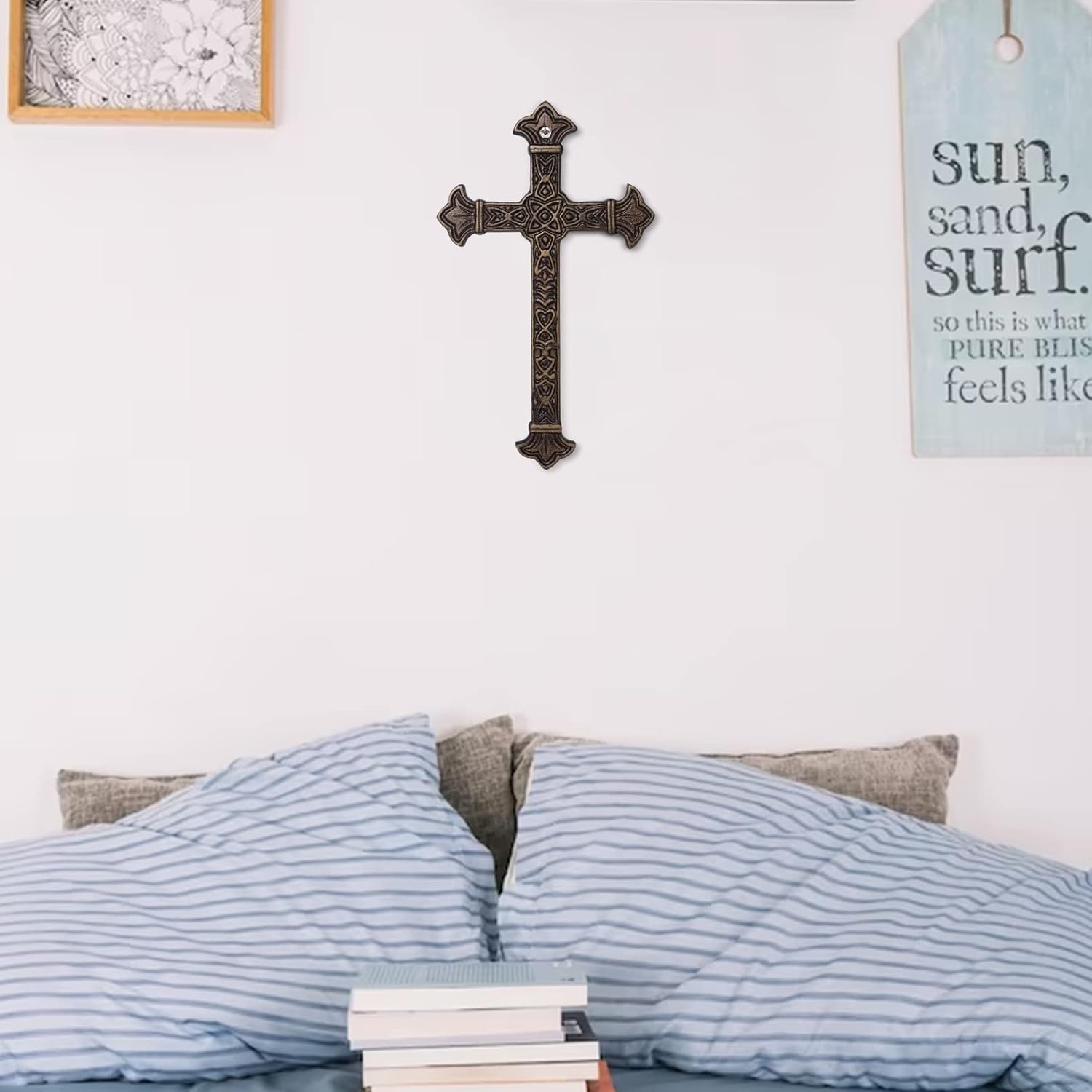 DreamsEden Metal Cross Christian Wall Art, Antique Hanging Religious Cross Decor Vintage Living Room Bedroom Home Decoration