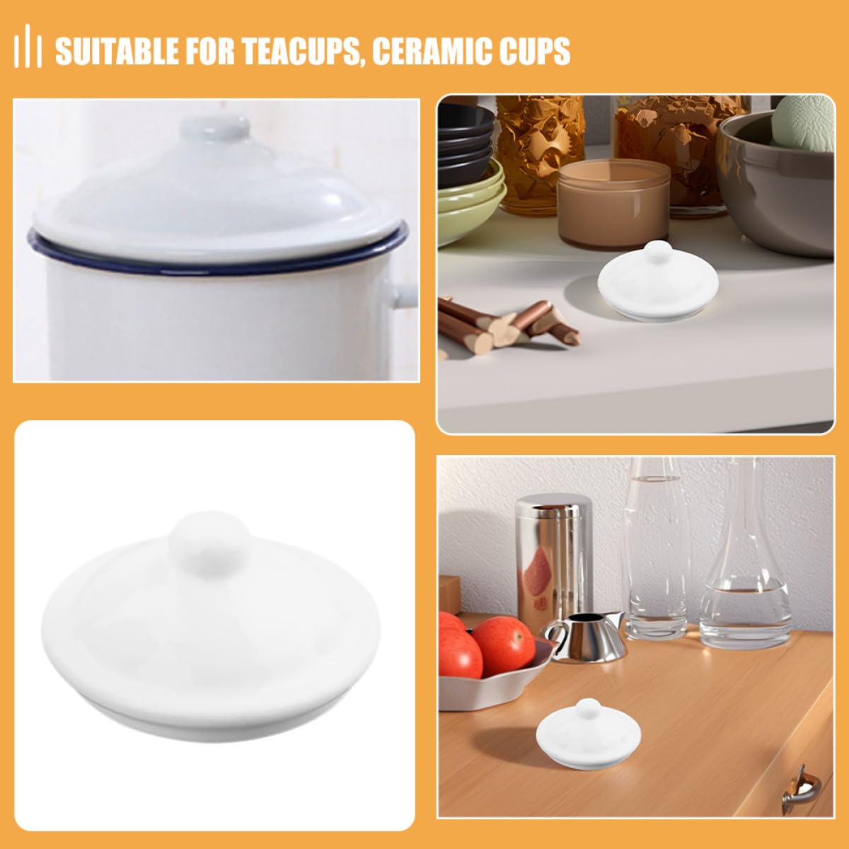 Generico Set 5 Copritazza Smaltati Rotondi in Ceramica, Coperchi per Tazze da Tè e Acqua, Accessori per Bicchieri da Caffè, Ricambi Riutilizzabili per Casa e Ufficio