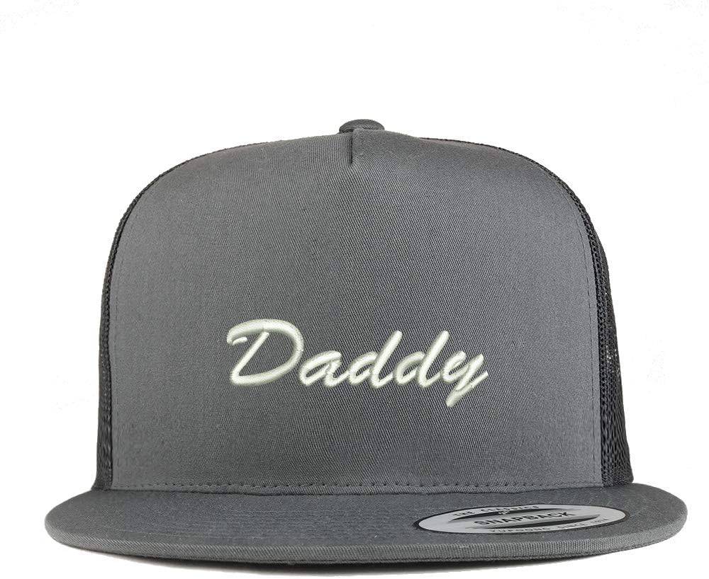 Trendy Apparel Shop Flexfit Daddy Script Font Embroidered 5 Panel Flatbill Snapback Mesh Cap