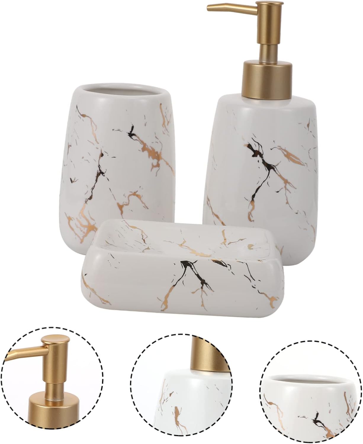Cabilock 3pcs Marble Bathroom Accessory with Lotion Bottle Soap Tray and Soap Container Vanity Countertop Organizer for Stylish and Tidy Bathroom Decor