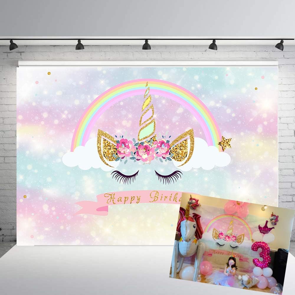 BEIPOTO Unicorn Theme Backdrop Photography Girl Birthday Party Banner Table Dessert Decor Children Kids Baby Shower Photo Booth Props Background 5x3ft B-83