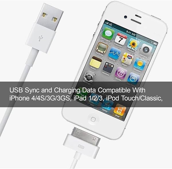 USB Sync and Charging Data Compatible With iPhone 4/4S/3G/3GS, iPad 1/2/3, iPod Touch/Classic, Old 30-Pin Devices, 1M, White - 5