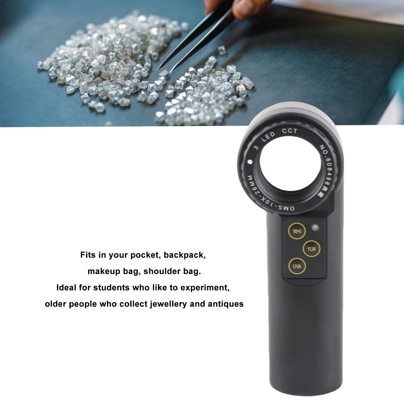 Lupa Monocular con Luz LED Portátil y Conveniente para Coleccionistas de Joyas y Antigüedades Plástico 1x (10X)