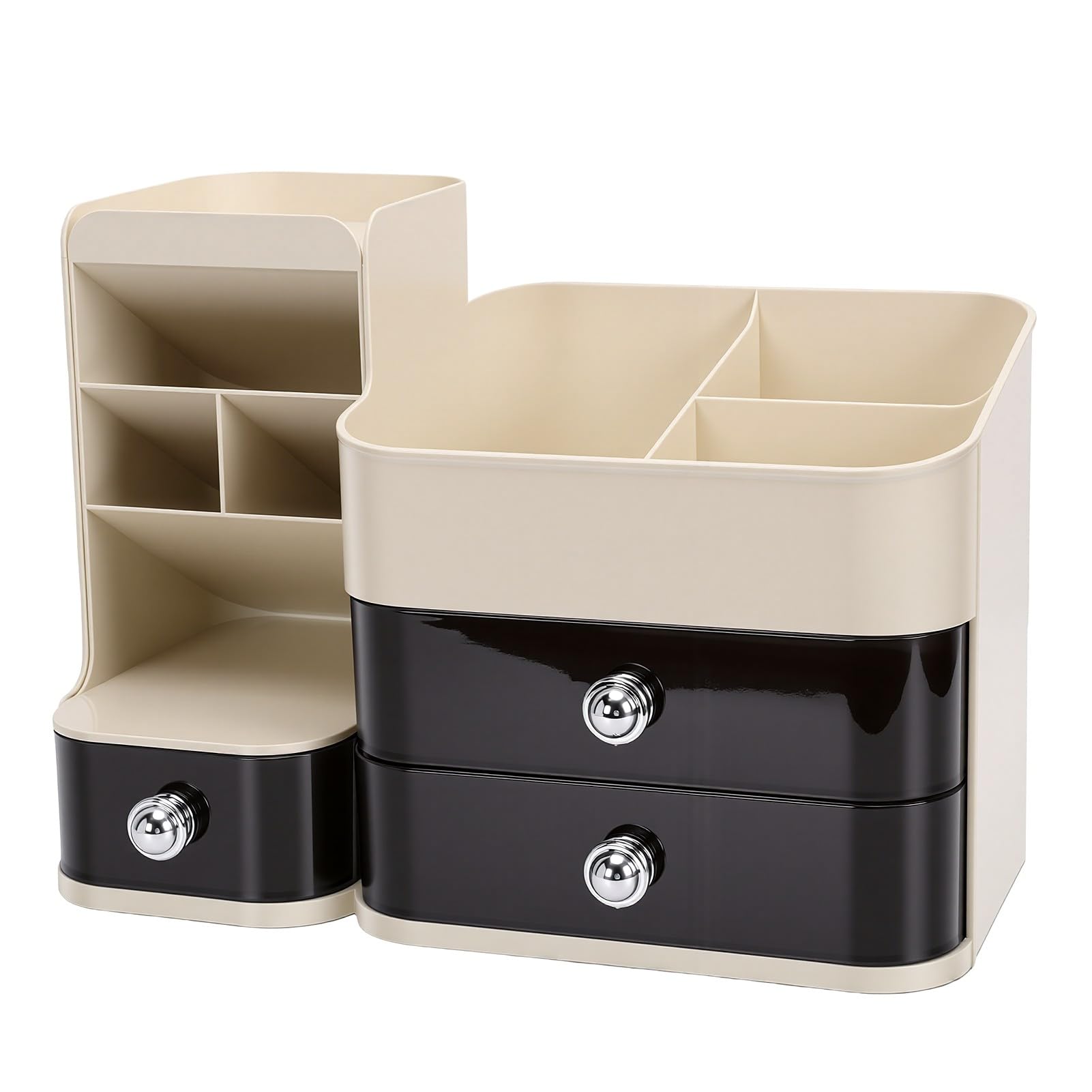 Organiseur de Cosmétiques élégant avec 3 Tiroirs pour vanité, Chambre à Coucher, Salle de Bain 35 X 18 X 25,5 Cm (Blanc crème)