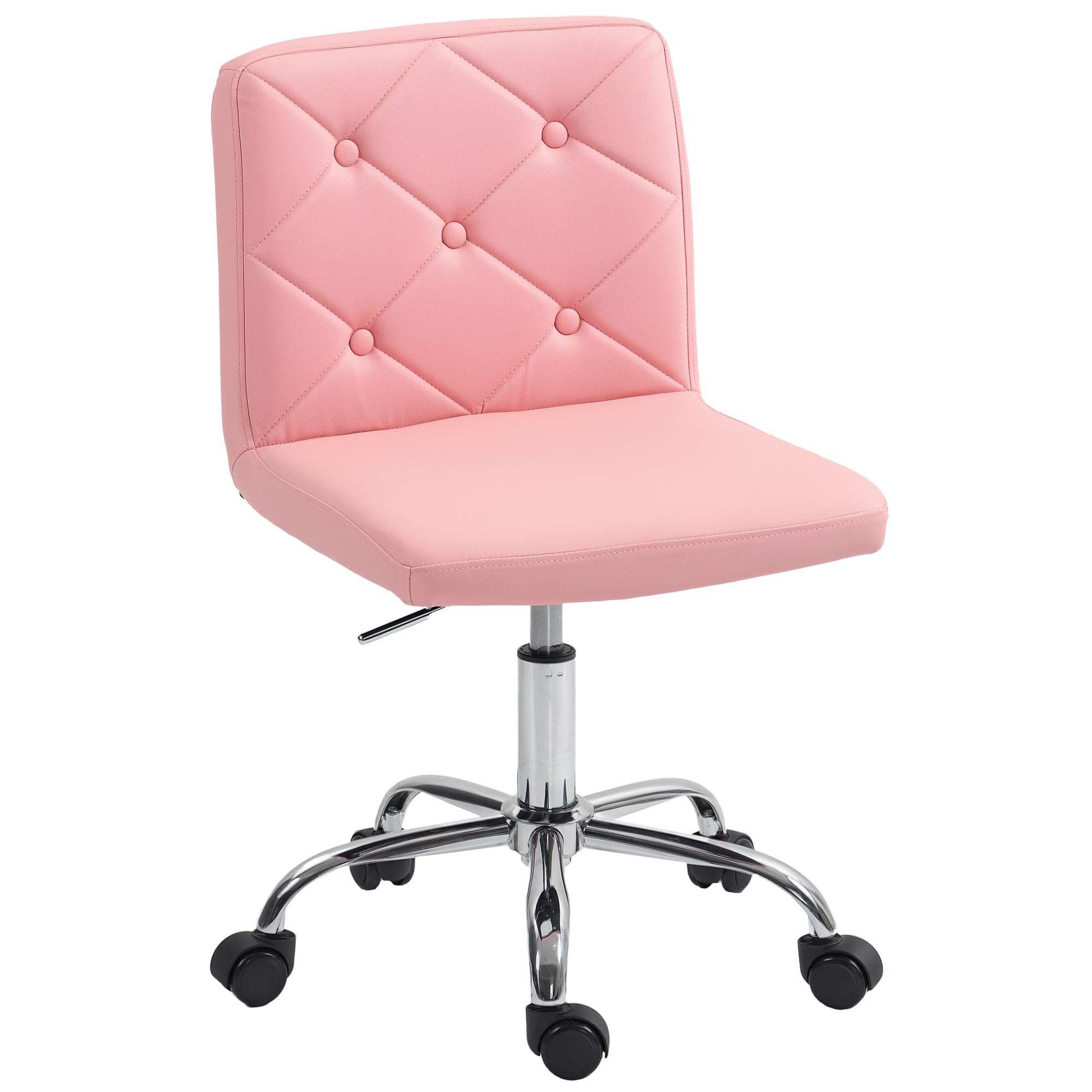 HOMCOM PU Leather Armless Office Chair, Modern, Adjustable Height, Pink