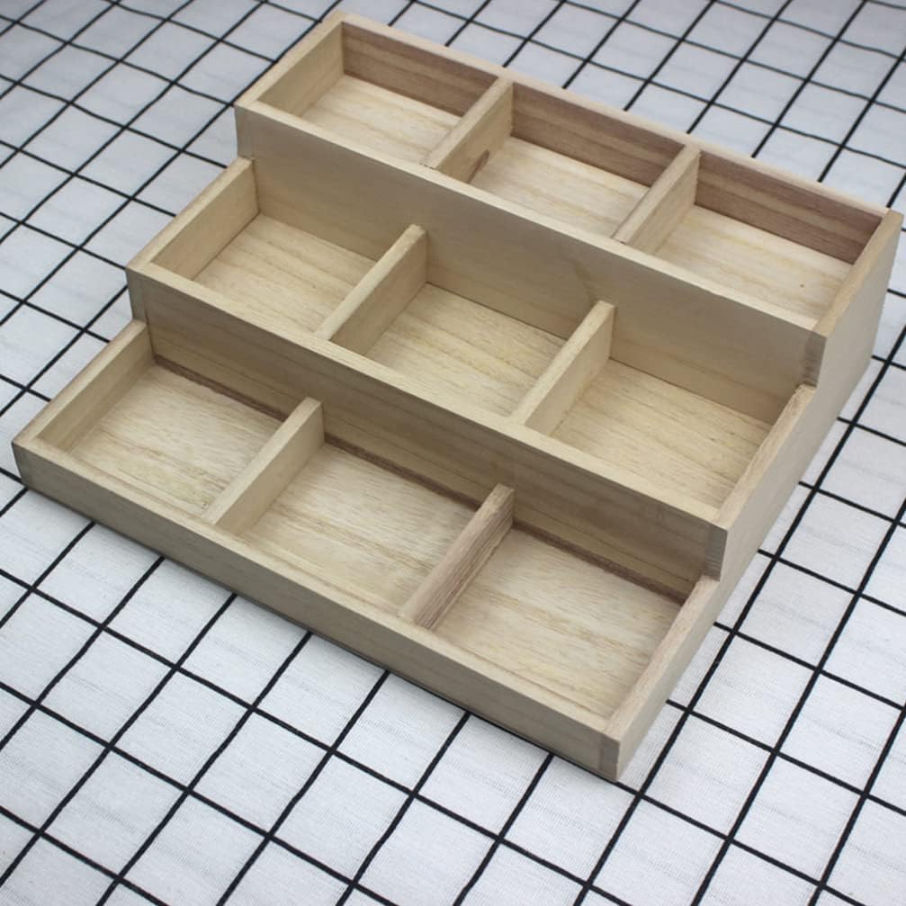 Zerodeko Wood Jewelry Tray 9 Grid Drawer Organizer Showcase Display Box Ring Earrings Holder Coffee Station Organizer Snacks Dried Fruits Platter