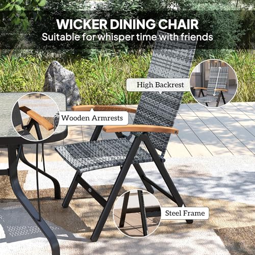 Outsunny Folding Garden Chair, 5-level Reclining PE Rattan Garden Dining Chair with Wood Armrests, High Back and Steel Frame for Outdoor, Patio, Terrace, Porch, Light Grey 5 Outsunny Folding Garden Chair, 5-level Reclining PE Rattan Garden Dining Chair with Wood Armrests, High Back and Steel Frame for Outdoor, Patio, Terrace, Porch, Light Grey - Image 5