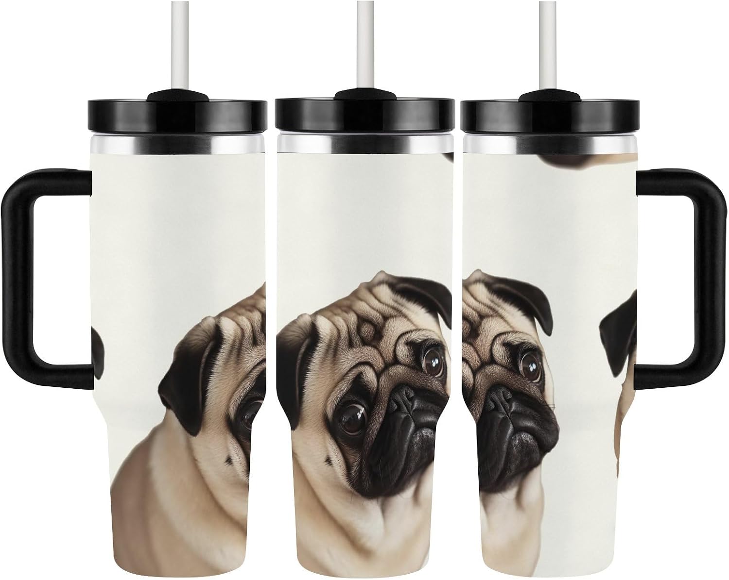 Stainless Steel 40oz Tumbler Travel Mugs, Pug Dog image 3