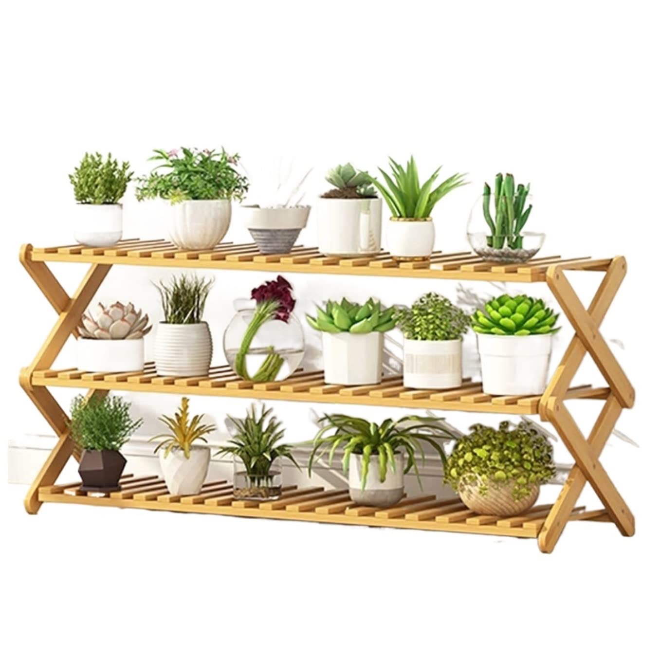 MHbdfsxz Plant Shelf For Multiple Plants Bamboo Wood Plant Shelf Folding Flower Display Stand Indoor Home Patio Garden Flower Stand For Patio(38*31*100cm)
