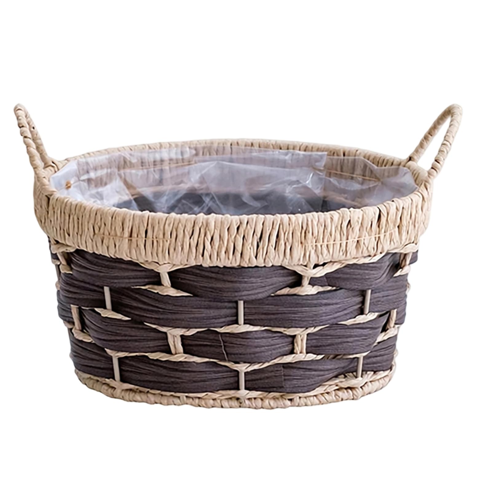 sugerou Storage Basket Rectangle Paper Rope Handwoven with Double-sided Handles - Waterproof Lining Portable Storage Bin for Bathroom Toiletries or Home Organizer E