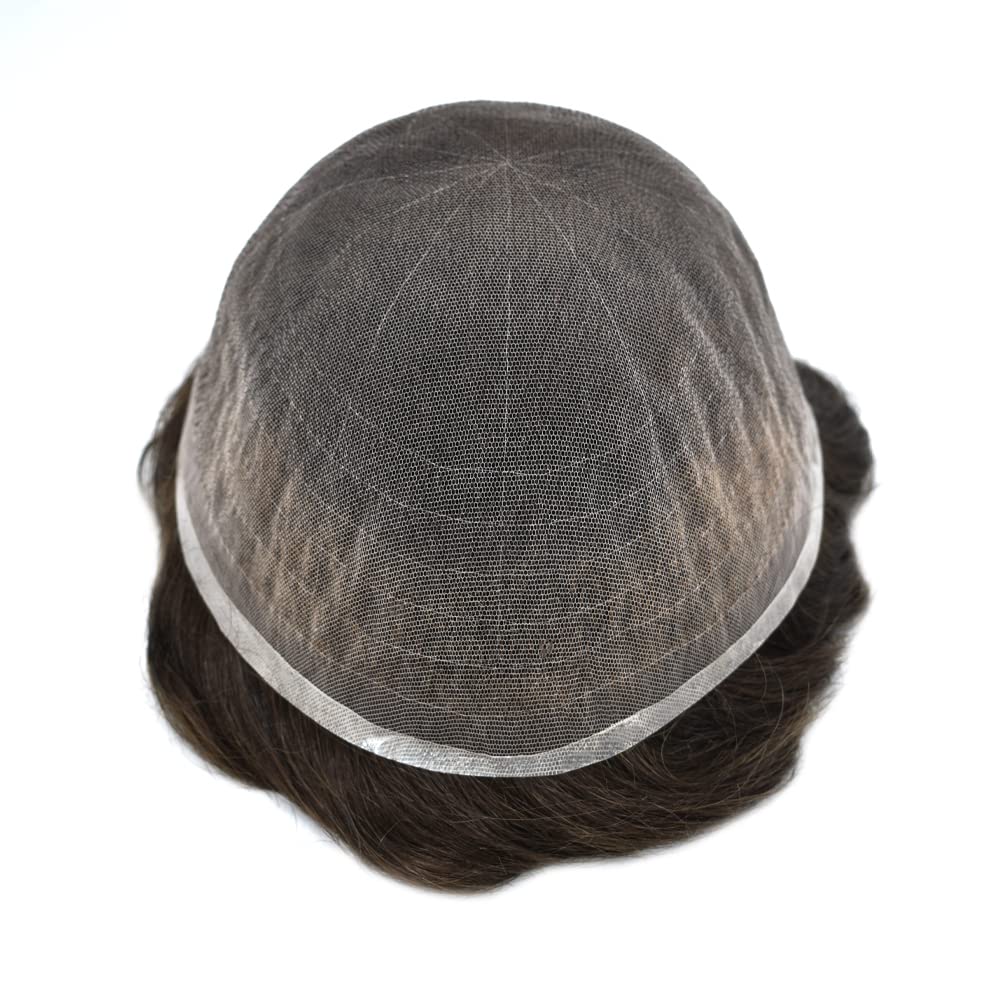 Mens Toupee Remy Human Hair Piece For Men Swiss Lace Toupee Soft Men Hair Piece Mens Hair System For Hair Loss 8X10#3 Dark Brown 100% Density