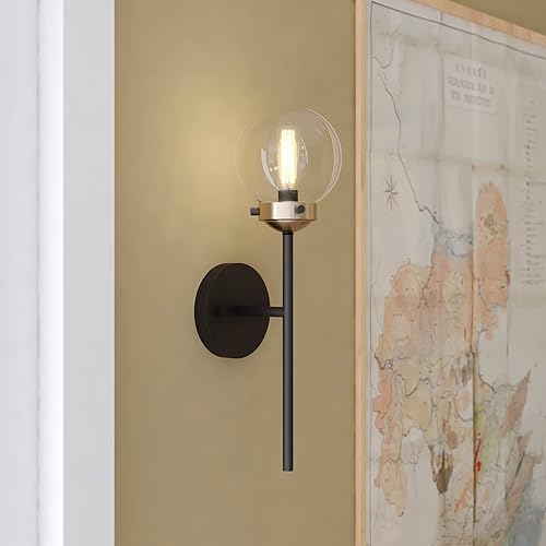 Miniatura 2 de VAXCEL Orbit 1 - Aplique de pared industrial MCM de latón y bronce aceitado claro globo de cristal transparente
