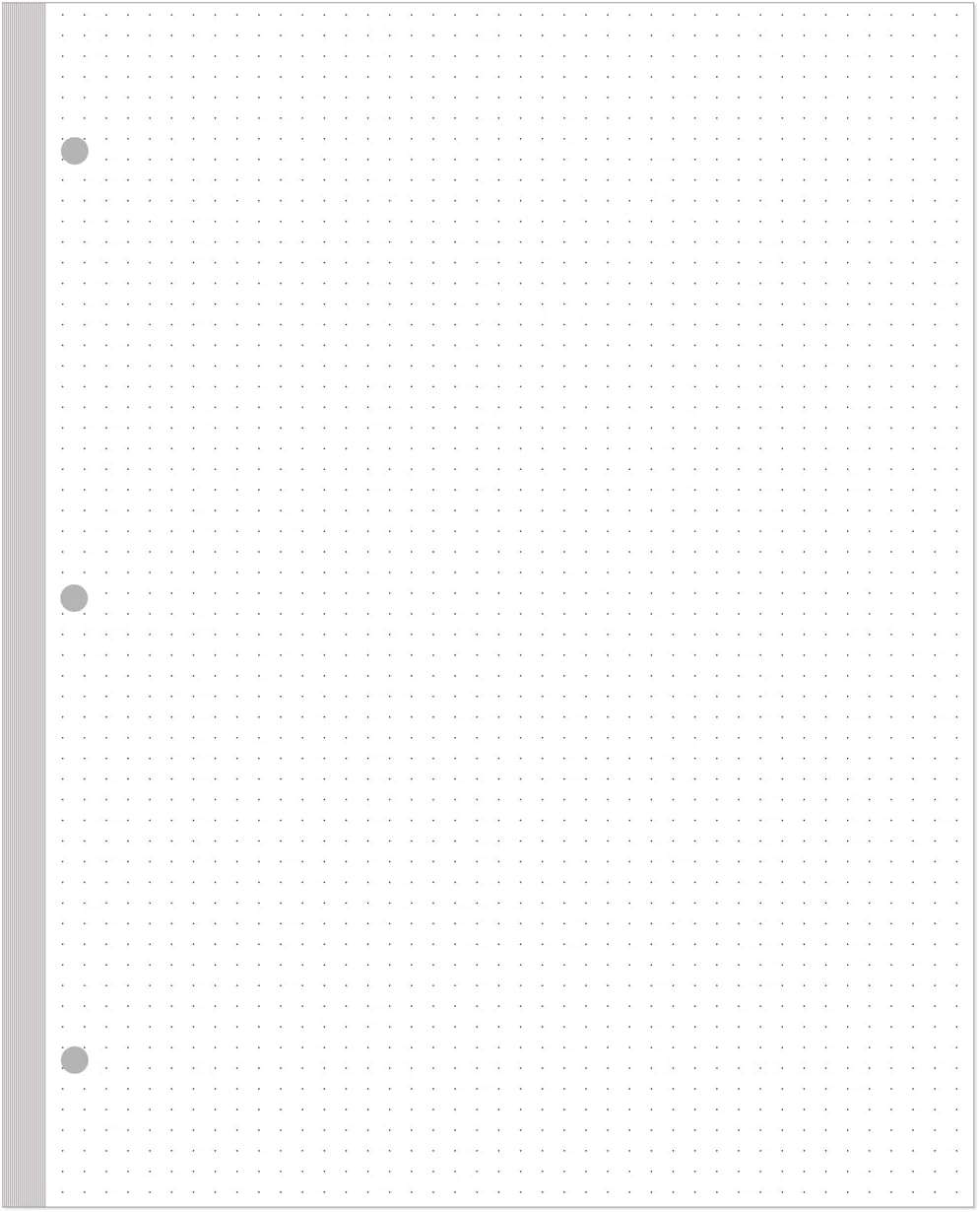 3-Hole Dotted Paper Refills, Letter Size 100Sheets / 200Pages Loose-Leaf Paper, 100gsm, White, 8.5'' x 11''